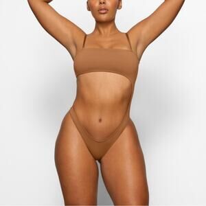 NWT Skims Recycled Swim Strapless Monokini Almond 2X One Piece Tan‎